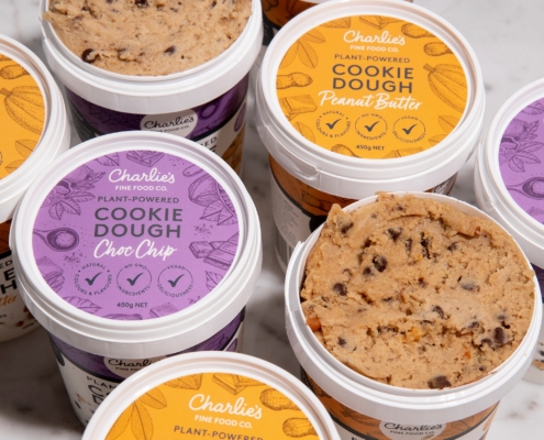 Charlie's Fine Food Co. Cookie Dough stacked at different heights